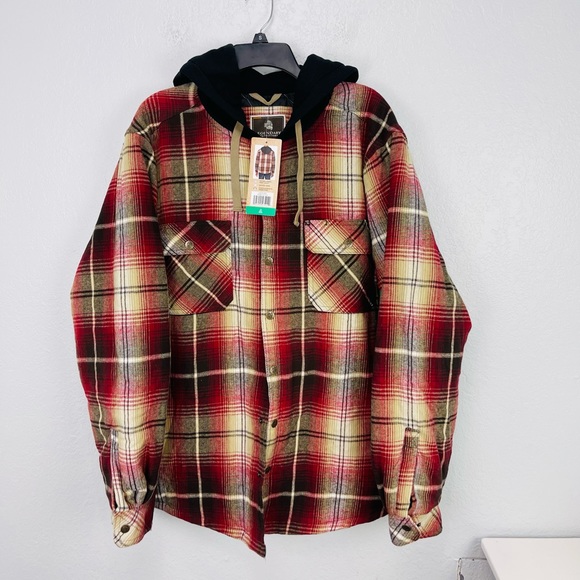 NEW Legendary Outfitters Men's Hooded Plaid Shirt Jacket Black & Tan Red - Picture 10 of 10
